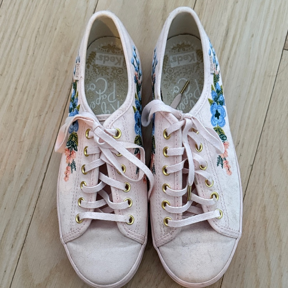 Keds Women's Floral Canvas Sneakers - Light Pink and Blue